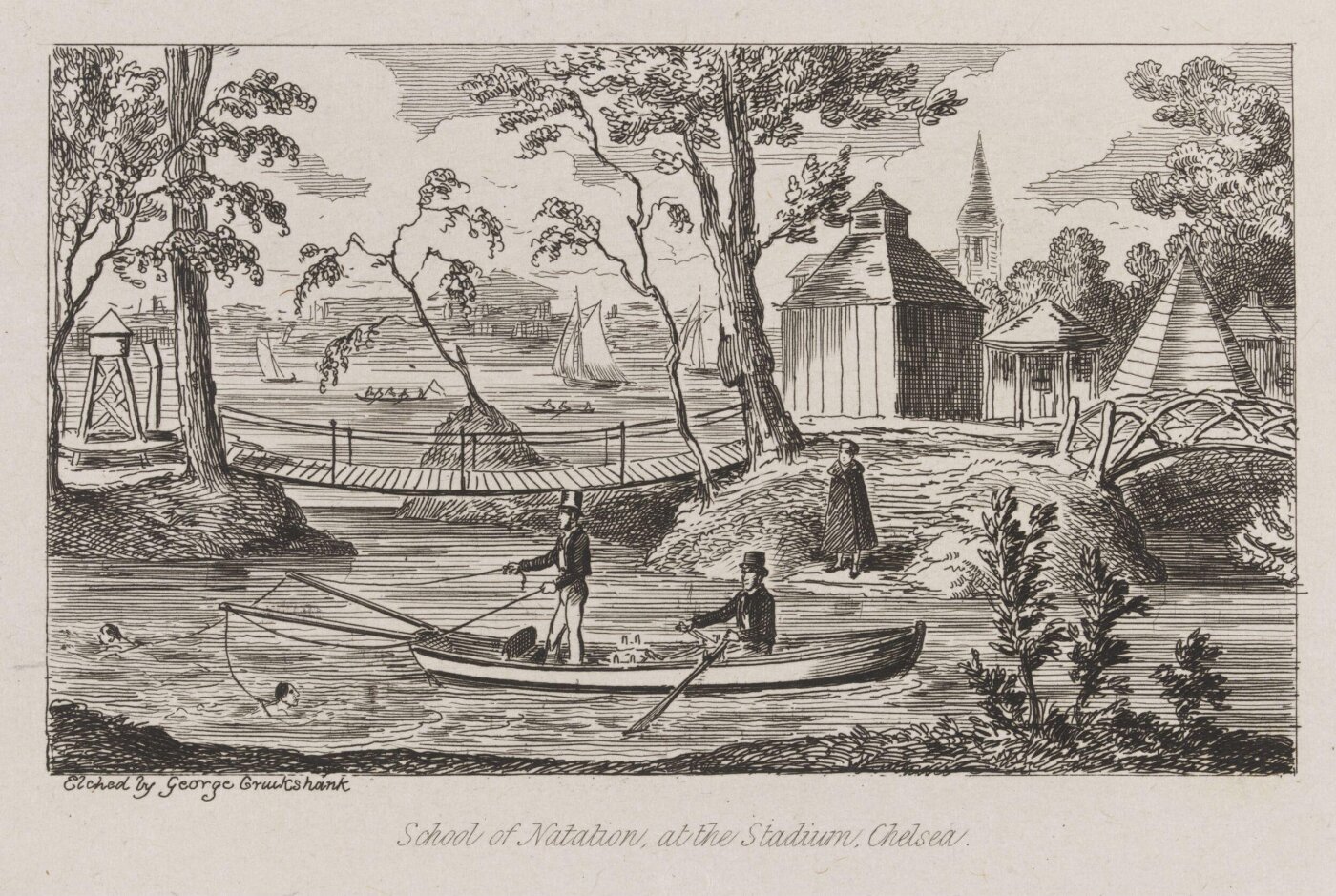 Cruikshank, George, School of Natation, at the Stadium, Chelsea.