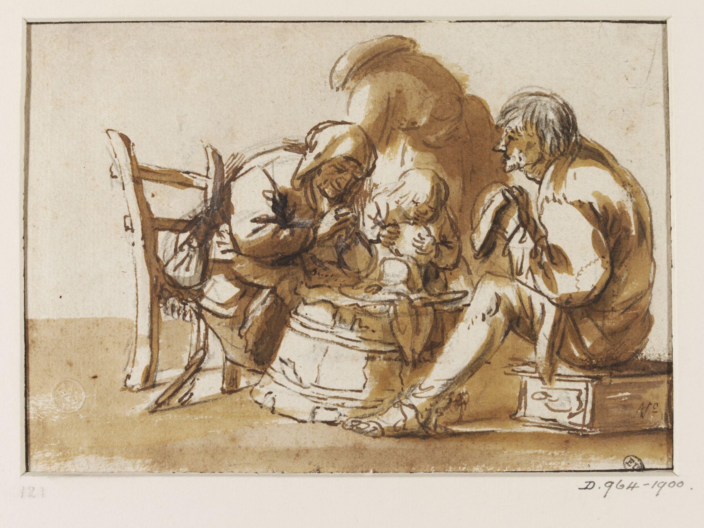 Family saying grace before a meal, Isack van Ostade, 17th century