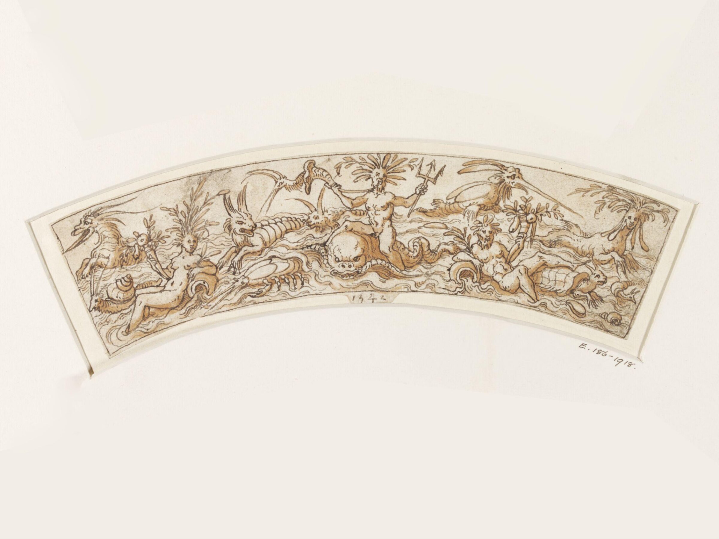 Design for a Circular Border with Grotesque Ornament and Mythical Sea Creatures (Tritons and Nereids), Cornelis II Floris, 1542