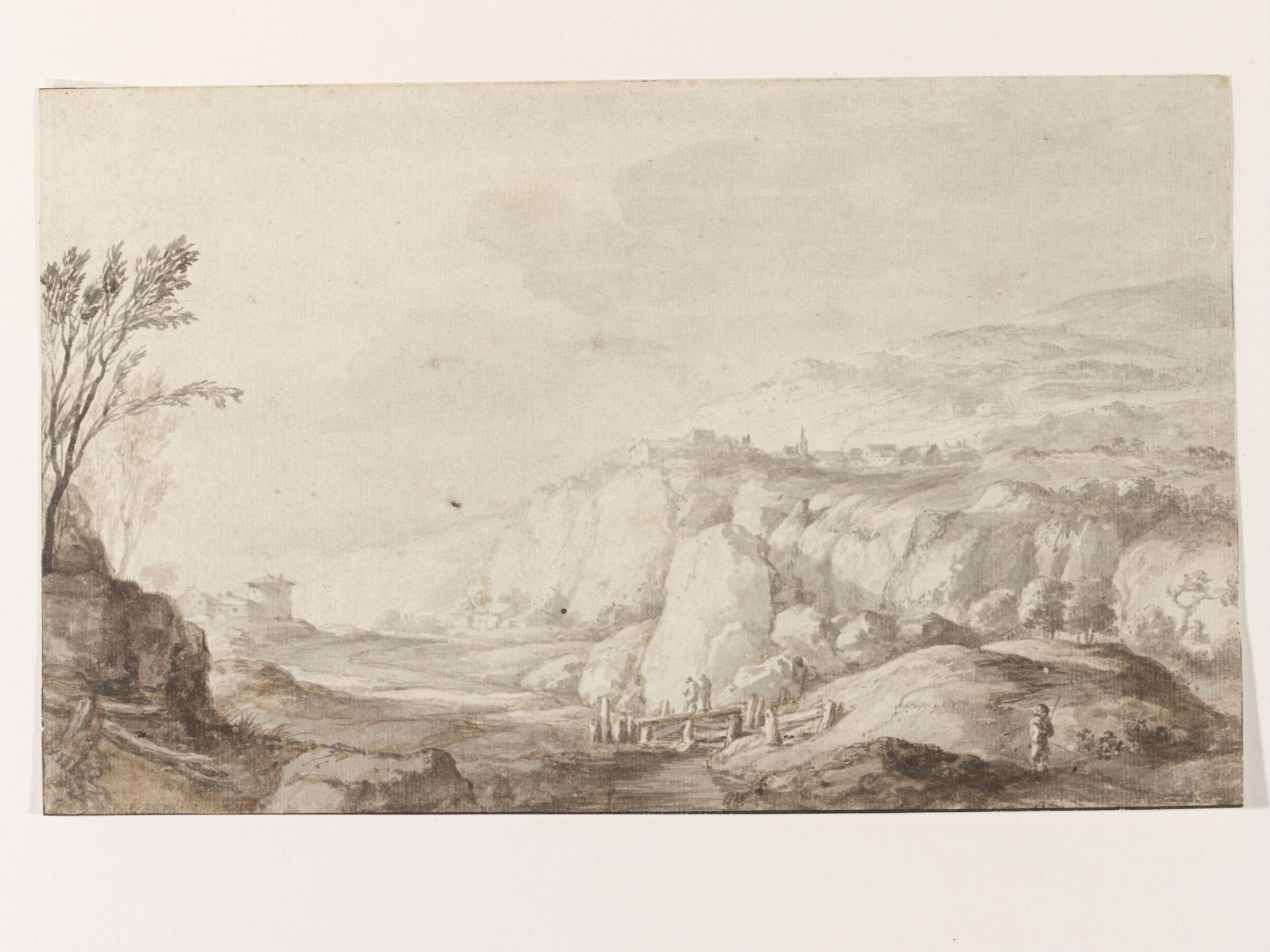 Mountainous Italianate Landscape with a Rustic Bridge and Travellers, Jan Asselijn, 17th century