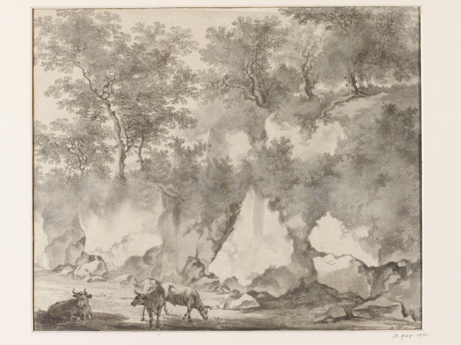 Three Cows in a Wooded Ravine, ?18th century