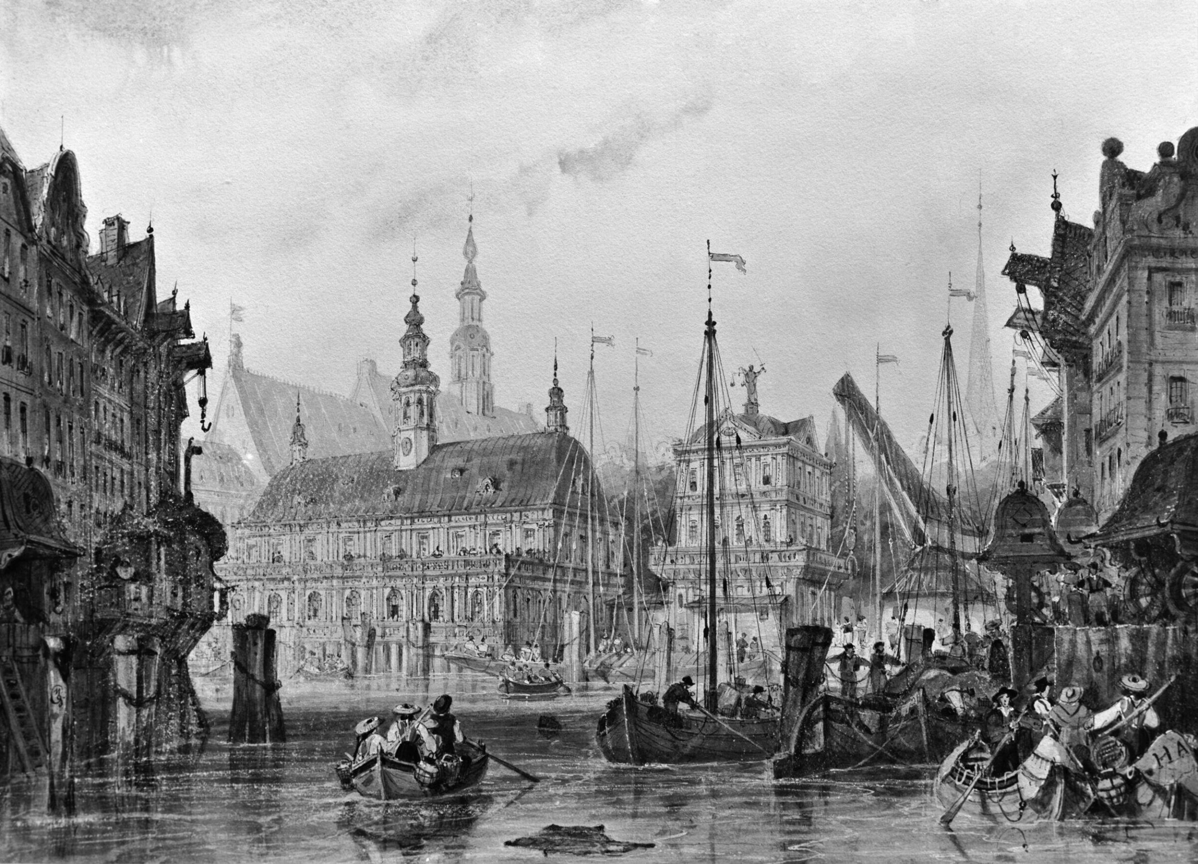 Hamburg, showing the Rathaus and the Old Exchange, ca. 1830