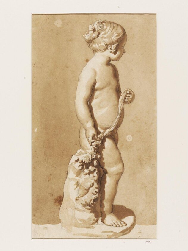 Statuette of a naked young girl holding a pice of drapery and a garland (18th century) by Nicolaas Verkolje