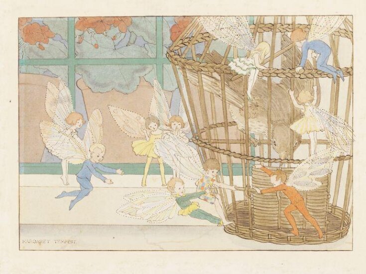 Fairies rescuing a bird from a basket-work cage top image