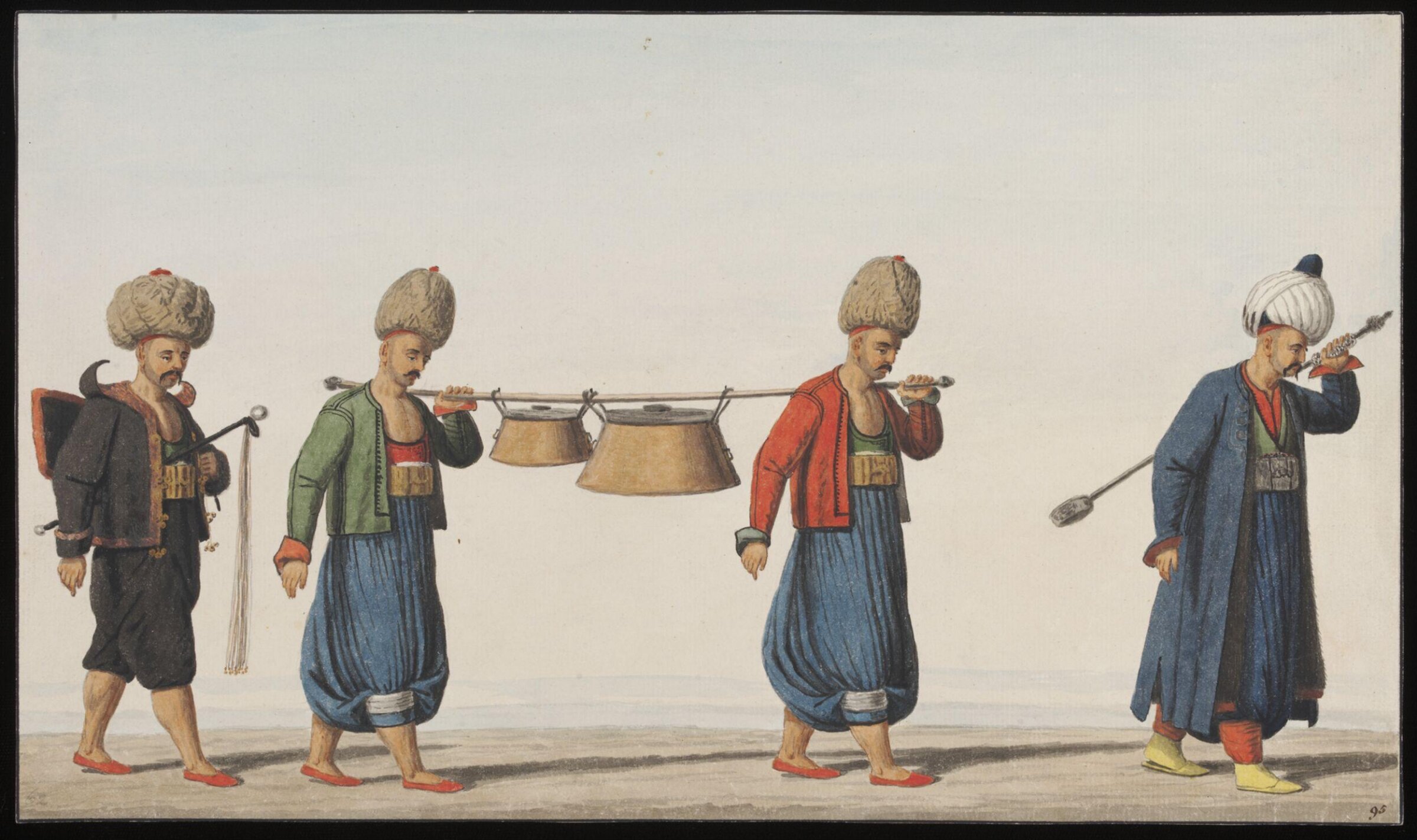 Janissaries with soup kettles and the regimental spoon, about 1809