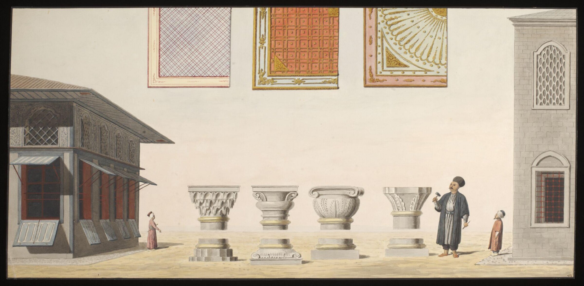 Illustration showing details of Ottoman architecture, about 1809.