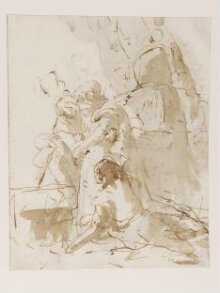 A magician with two other figures, looking at a pyre (recto) thumbnail 1