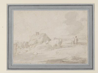 Open Landscape with Cottage, Figures and Animals