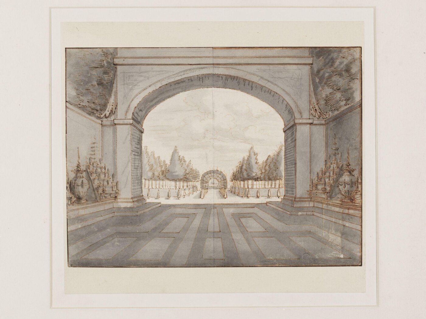 Unknown, Allée in a Formal Garden Seen Through an Arched Stone Gateway