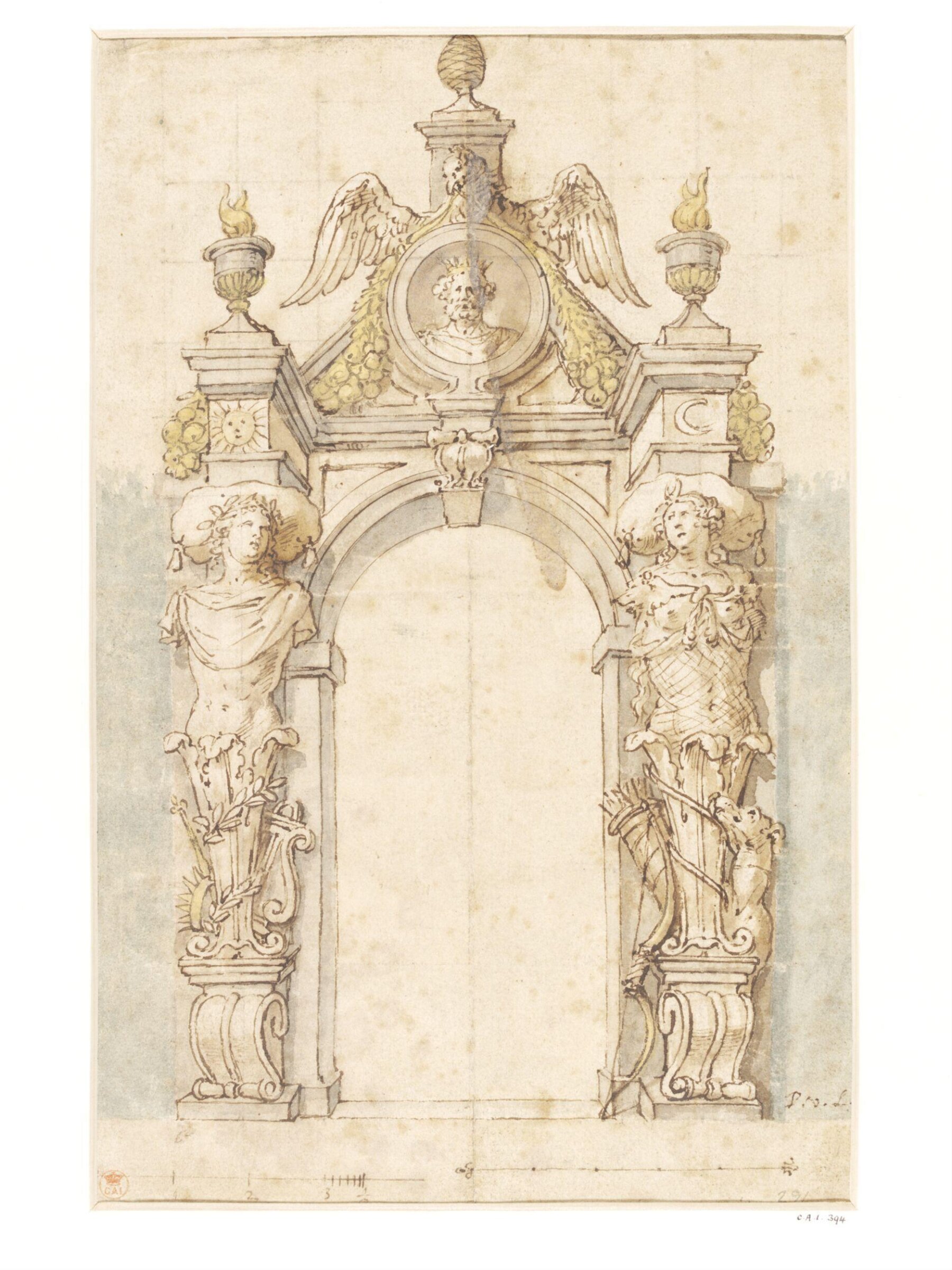 Design for an Archway Decorated with Sculpted Figures, Pieter van Lint, 17th century
