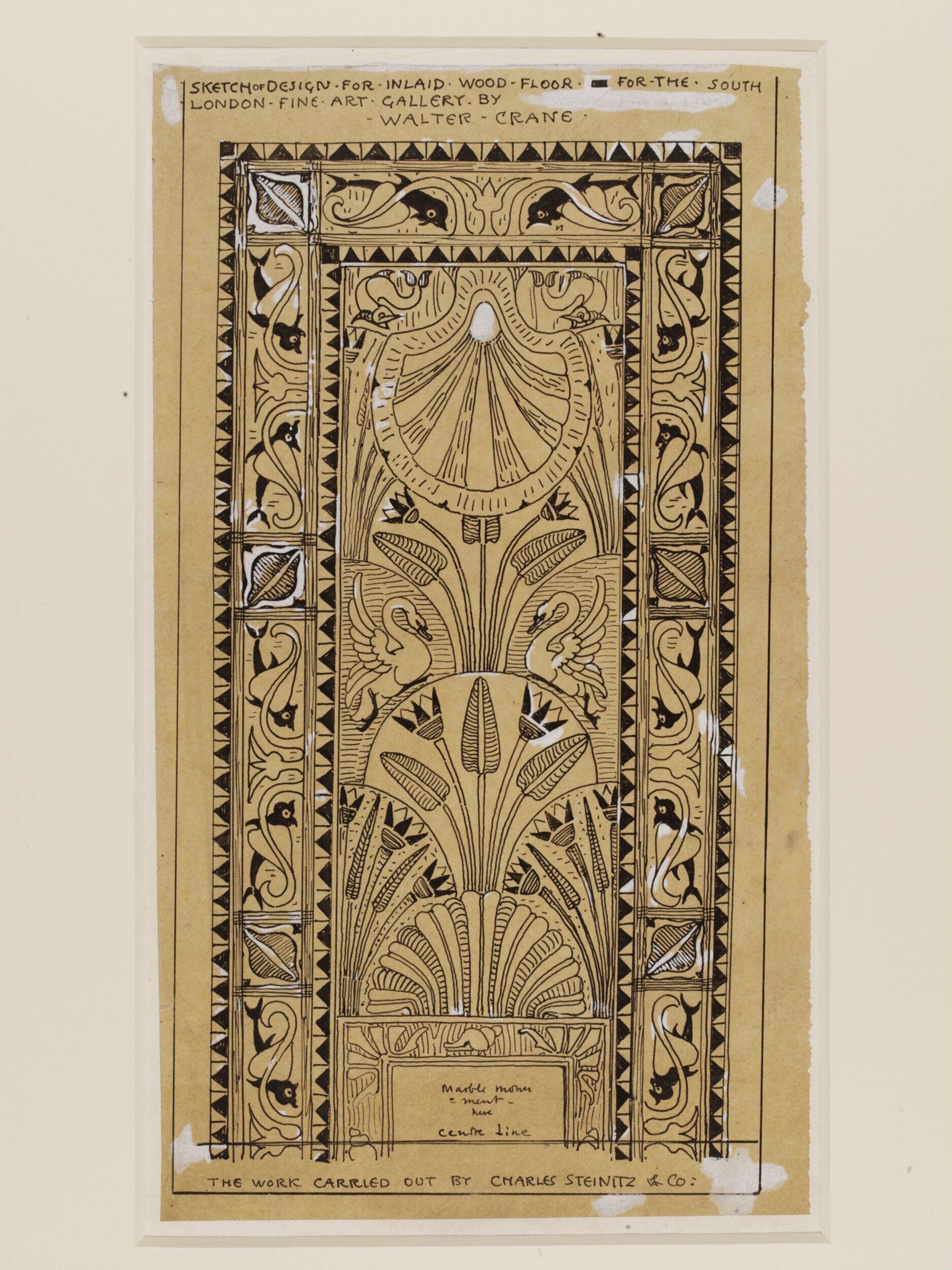 Design for an inlaid wood floor at the South London Fine Art Gallery