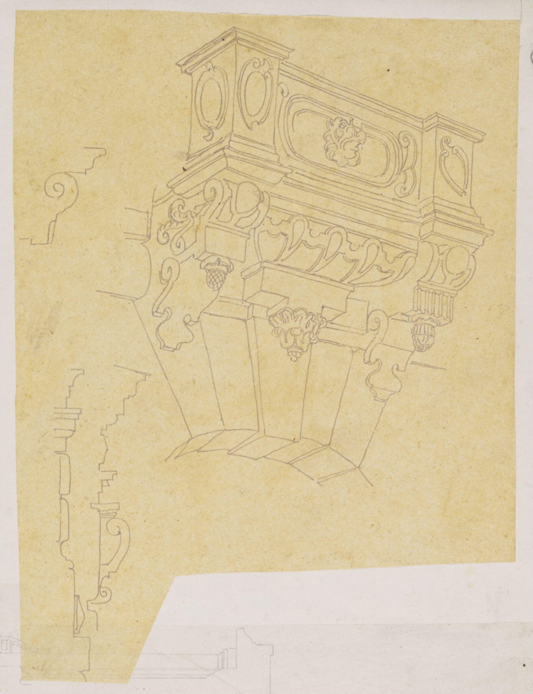 Sketches and tracing of architectural detail, Richard Phené Spiers