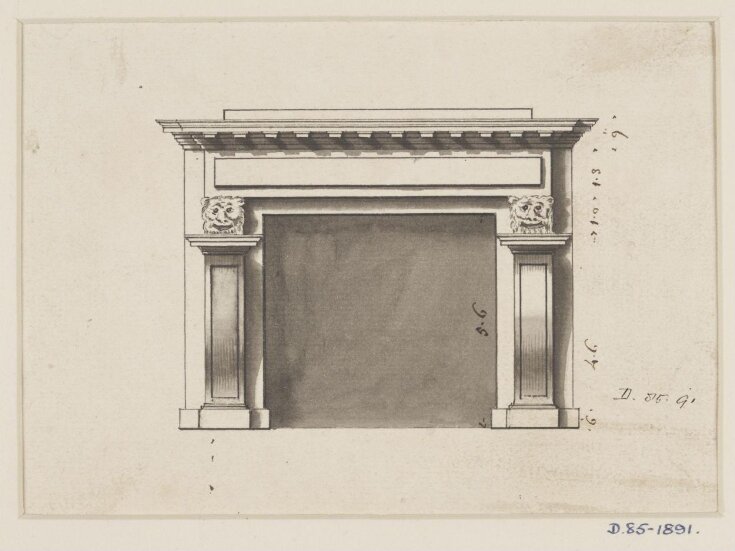 Design for a fireplace with lion masks top image