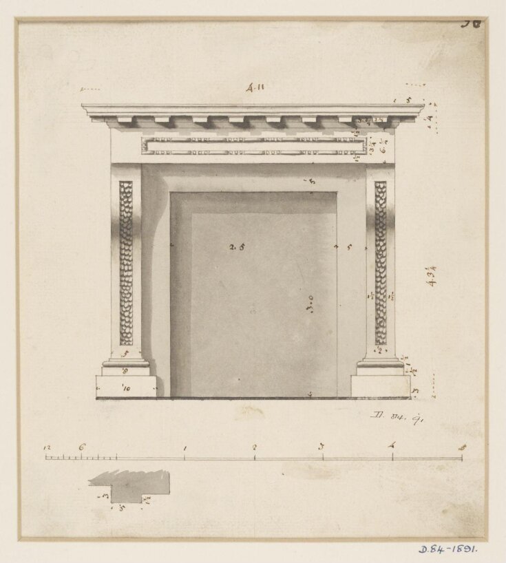 Design for a chimney-piece with a dentilled cornice top image