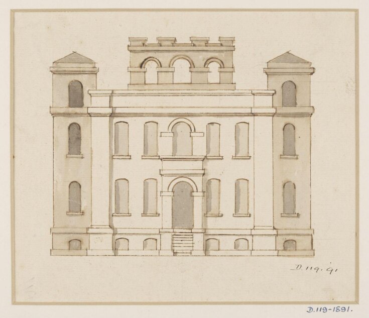 Elevation and ground plan of a small house, The Vine, Sevenoaks ...