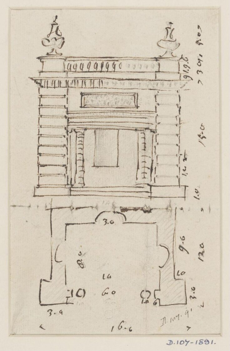 Plan and elevation of a garden pavilion with  rusticated front top image