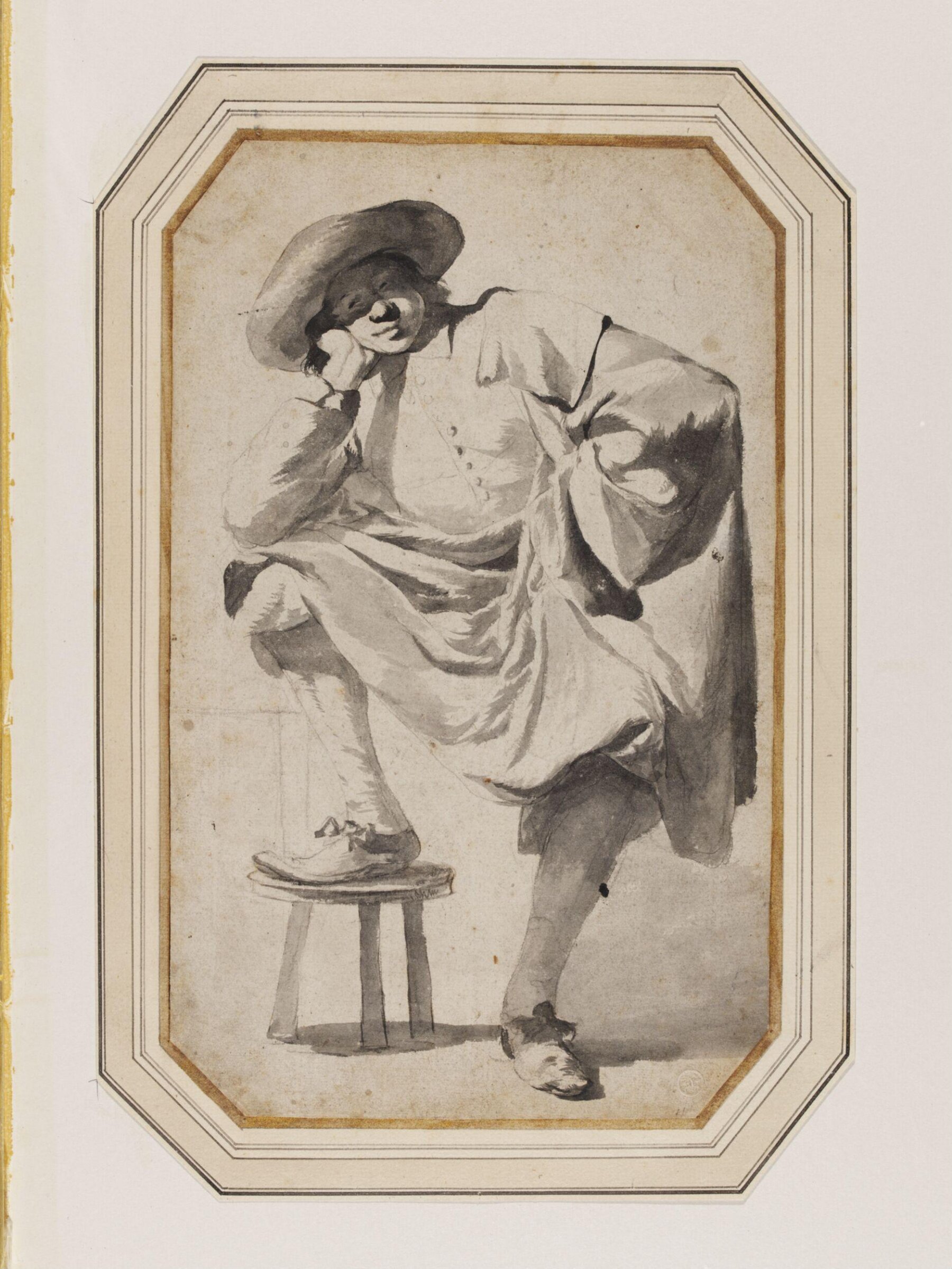 Study of a man in a wide-brimmed hat, resting his foot on a stool', Gerbrand van den Eeckhout, 17th century