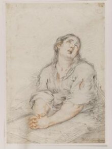 Half-length Study of Saint Mary Magdalen with Hands Clasped in Front of Her, Seated Before an Open Book  thumbnail 1
