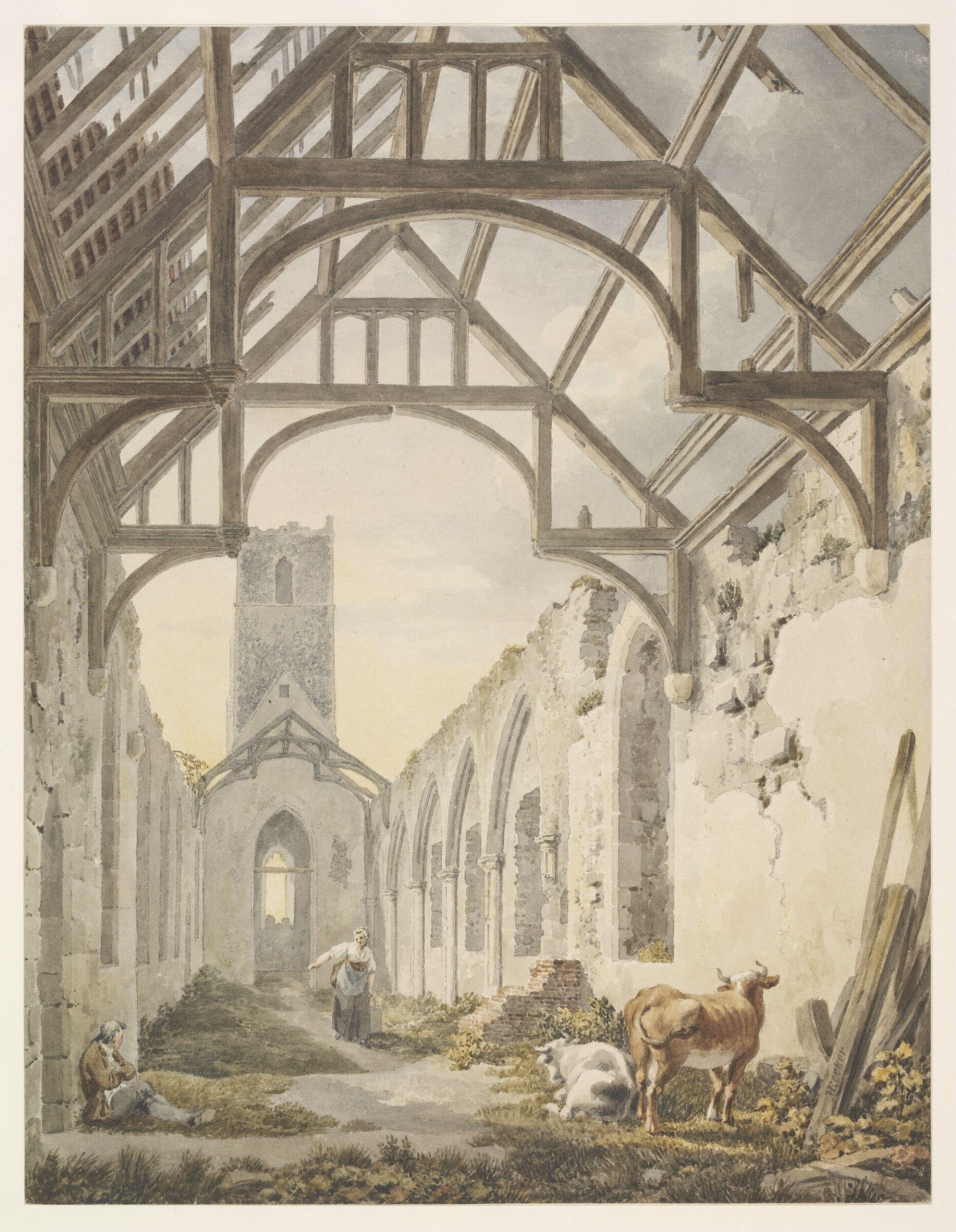 View of the interior of All Saints' Church, Dunwich, Suffolk, Michael Angelo Rooker, ca. 1796
