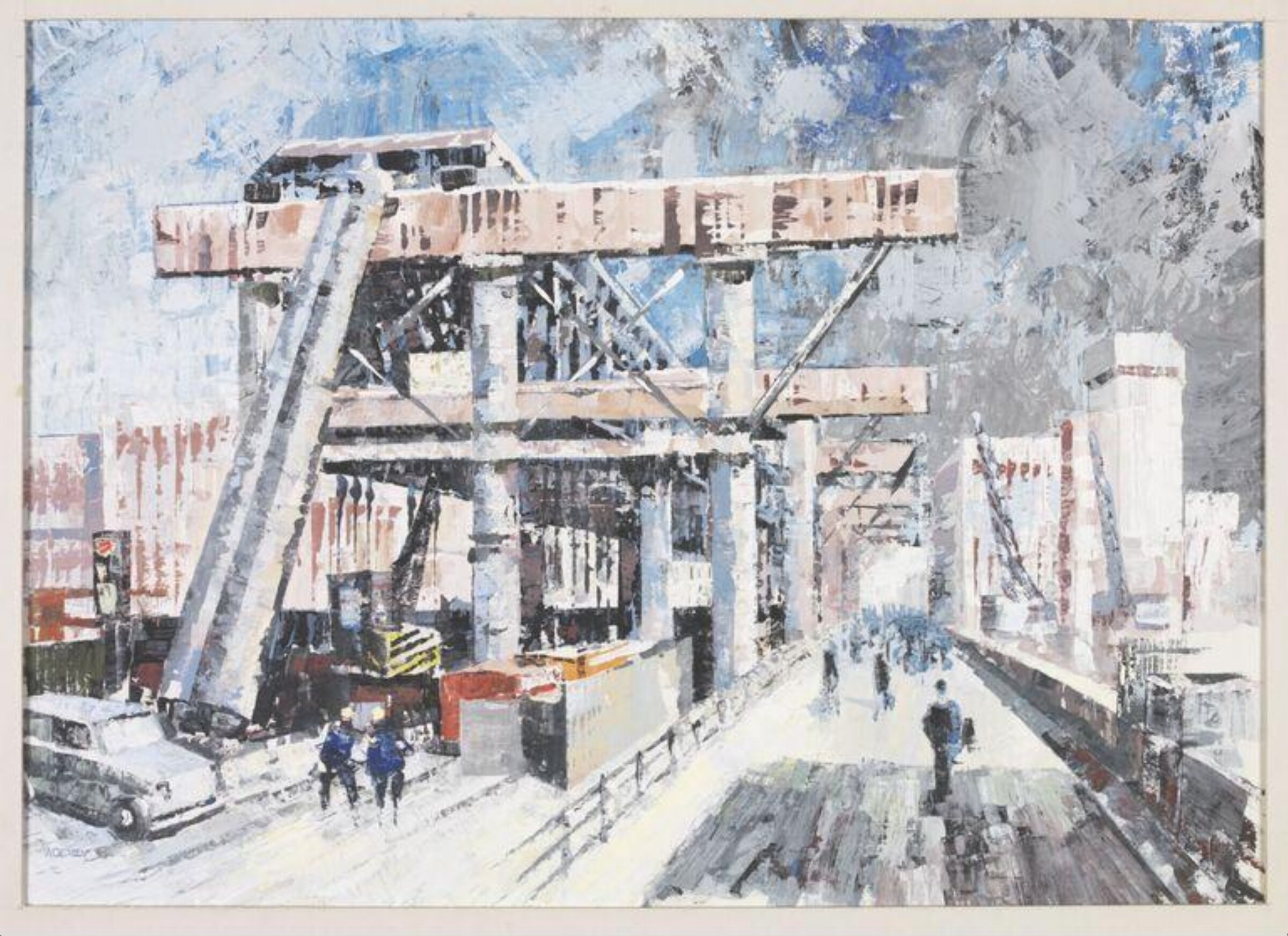 View across a bridge to a modern city, Wilfrid R. Addey, 1960-1970
