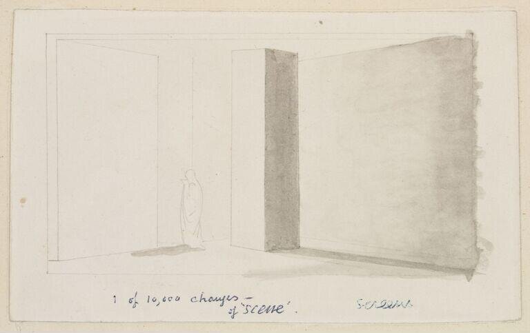 Design for the stage setting of the ghost scene in Hamlet