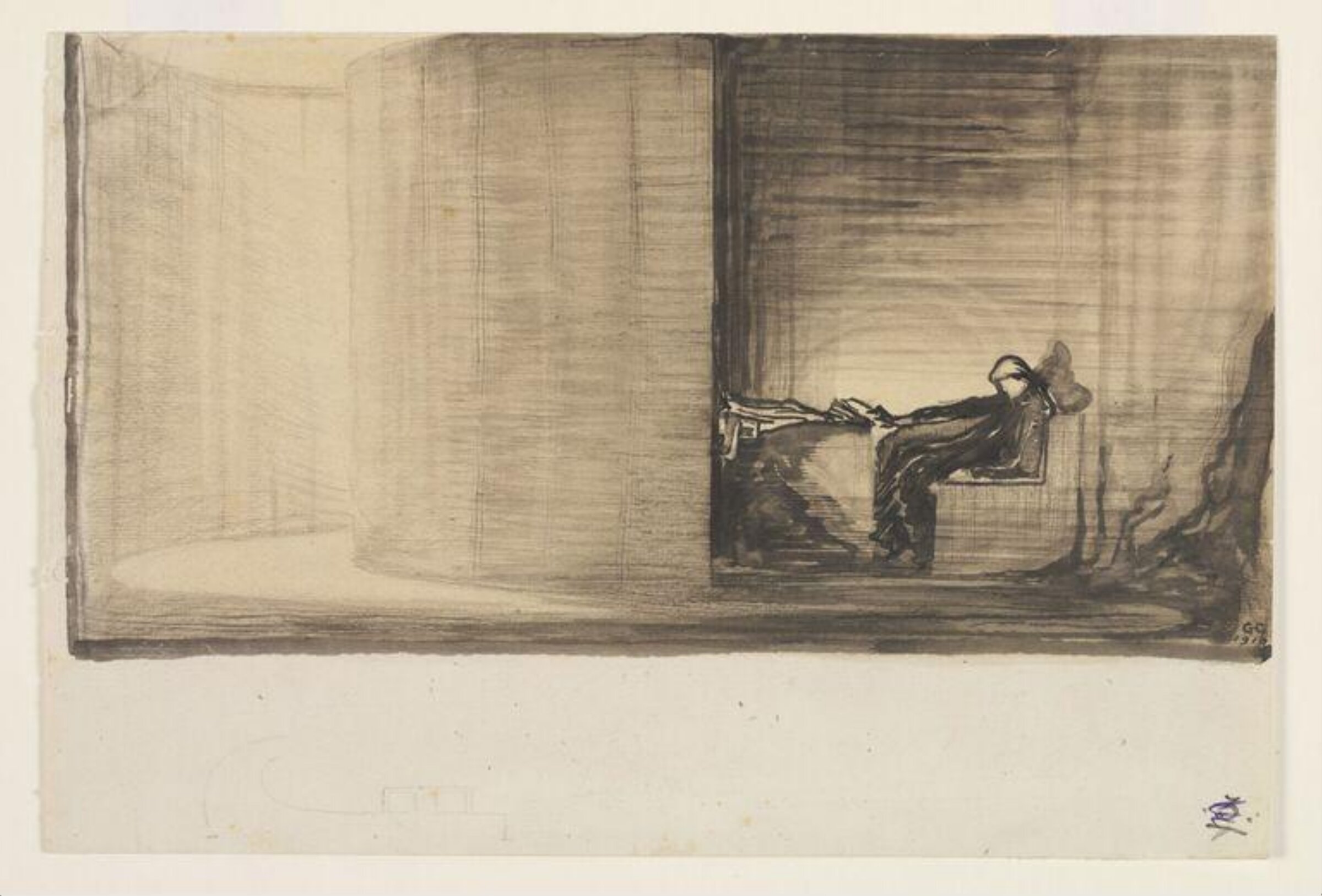 Design for stage Scene: 'The Hour Glass' by W B Yeats., Edward Gordon Craig, 1910