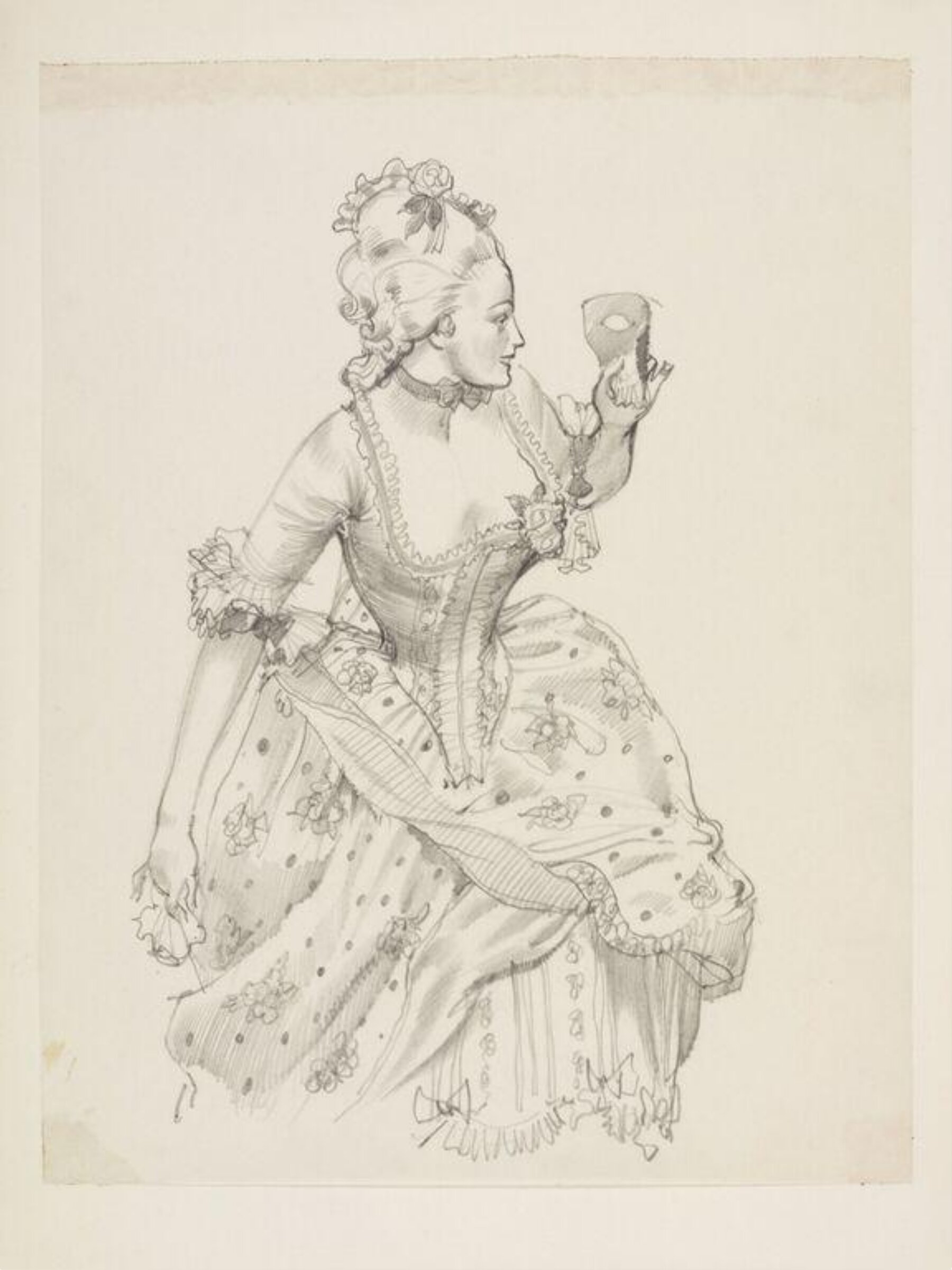 Woman in eighteenth century dress and masque, Wilfrid R. Addey, 20th century
