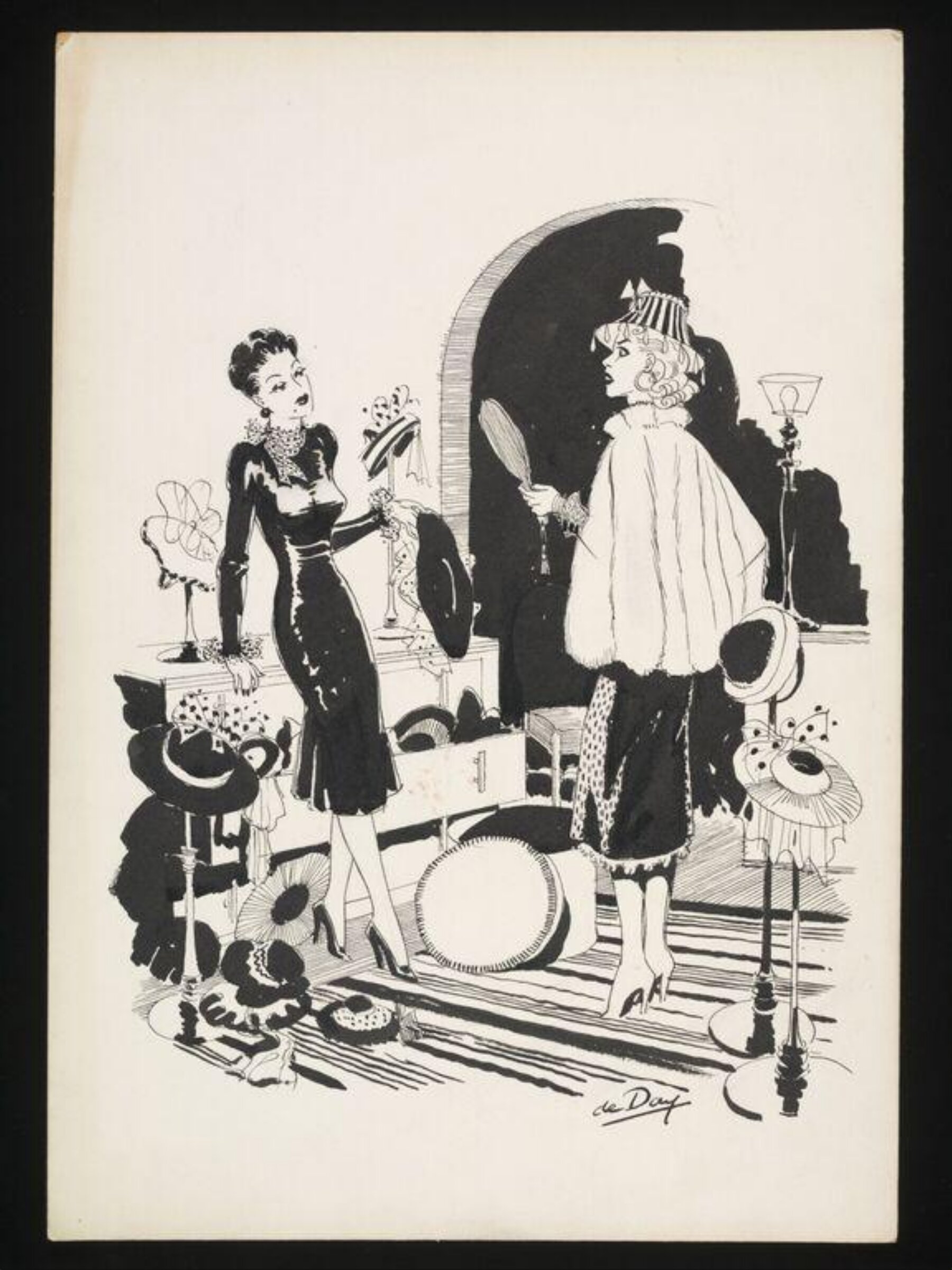 Two women in a hat shop, Wilfrid R. Addey, 1940s