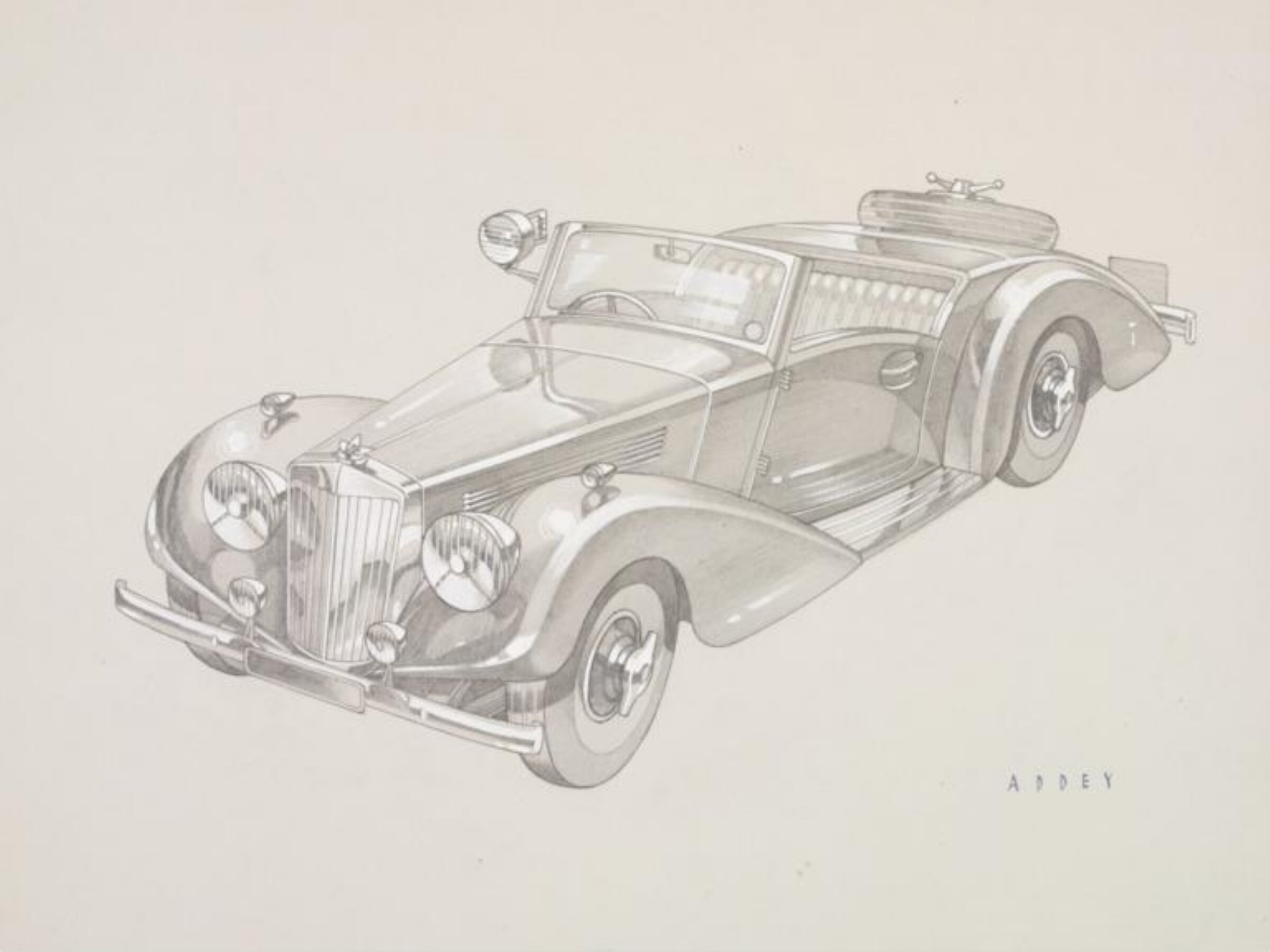 Drawing of a car, Wilfrid R. Addey, 1940s