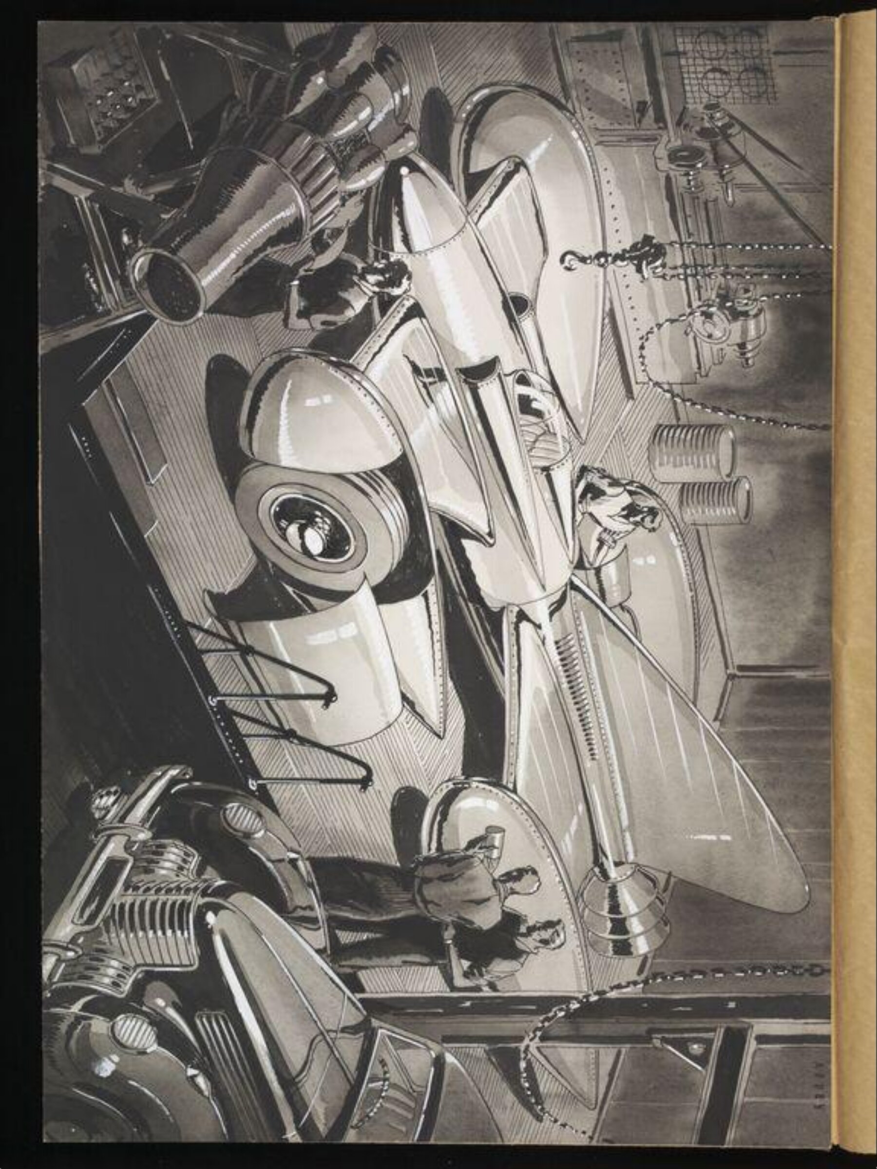 A Sports car in a workshop, Wilfrid R. Addey, 1940s