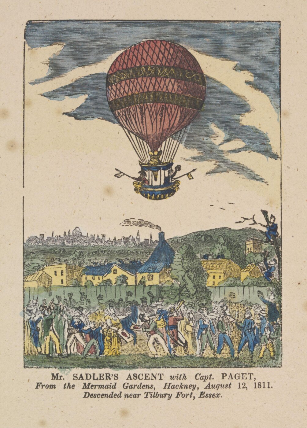 Unknown, Mr. Sadler's Ascent with Capt. Paget. From the Mermaid Gardens, Hackney, August 12, 1811. Descended near Tilbury Fort, Essex.