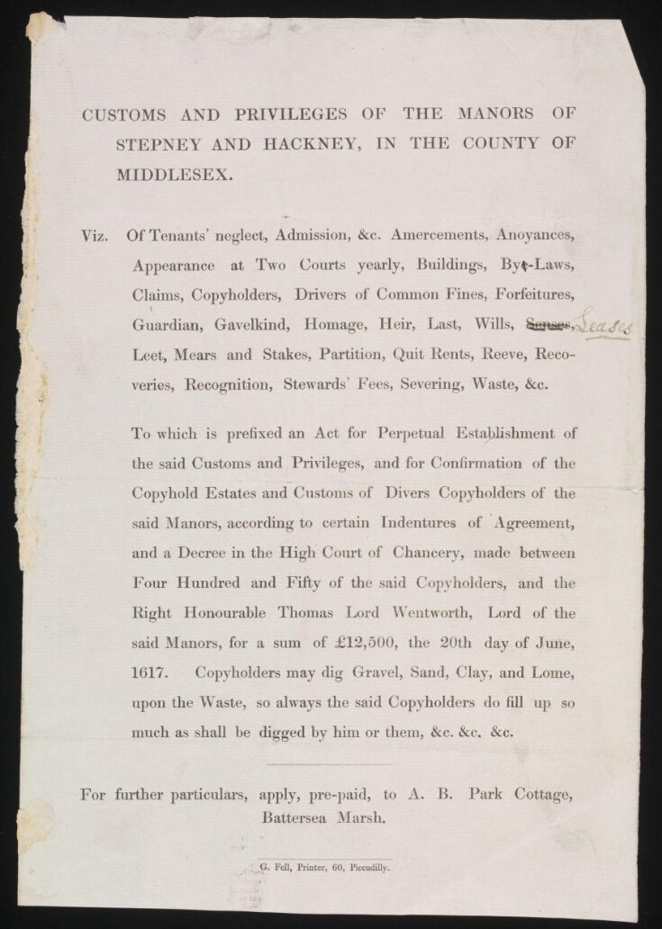 Customs and Privileges in the Manors of Stepney and Hackney, in the County of Middlesex top image