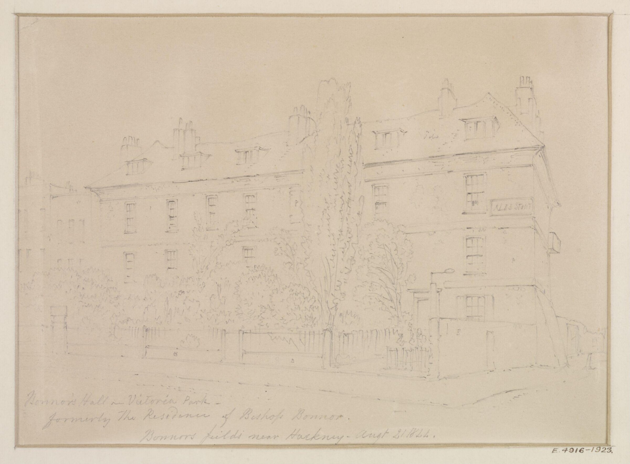 Bonner's Hall, Victoria Park, formerly the residence of Bishop Bonner, Thomas Hosmer Shepherd, 21 August 1844
