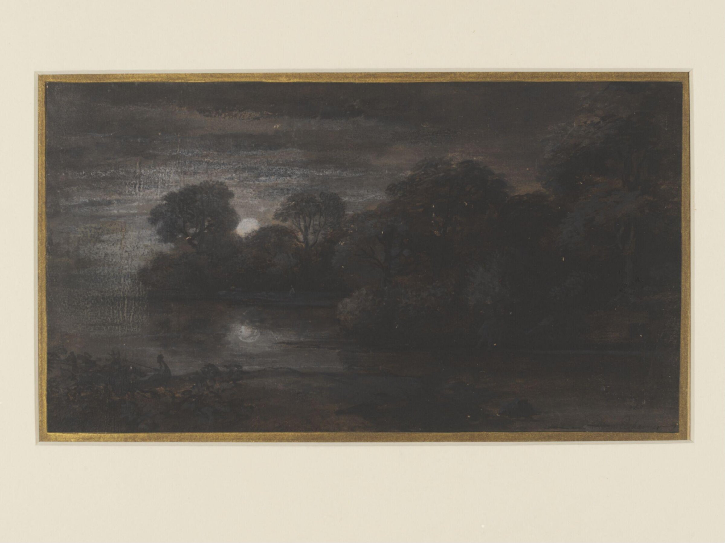 Landscape with Wooded Shore by Moonlight, Gerrit Battem, Second half 17th century