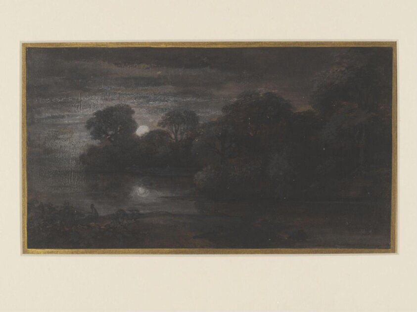 Landscape with Wooded Shore by Moonlight (Second half 17th century) by Gerrit Battem