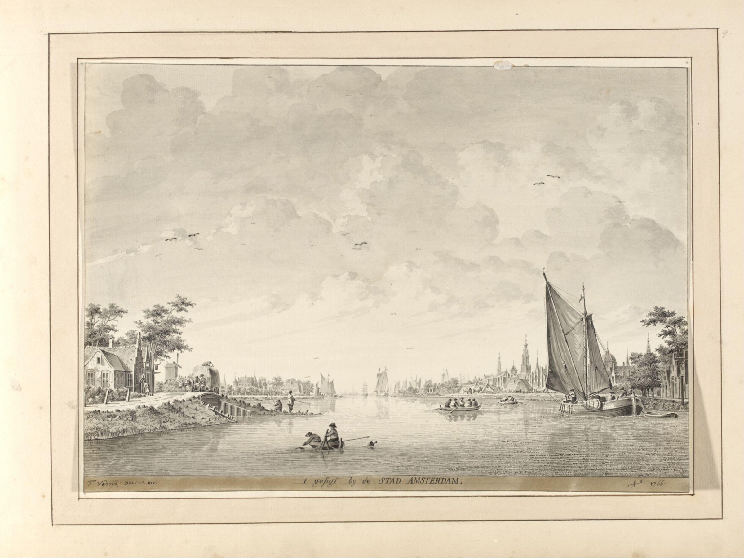 View of the Amstel with Amsterdam in the right distance, Dirk Verrijk, mid-eighteenth century