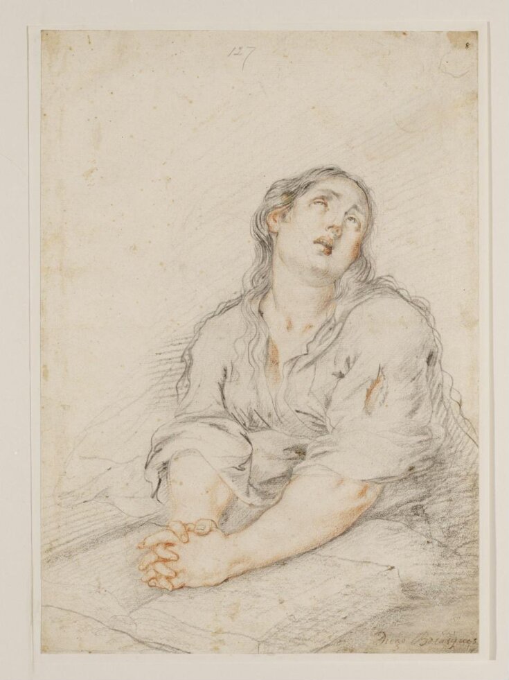 Half-length Study of Saint Mary Magdalen with Hands Clasped in Front of Her, Seated Before an Open Book  top image