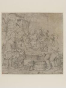 Peasants Seated and Standing Around a Table Near a Rustic Barn thumbnail 1