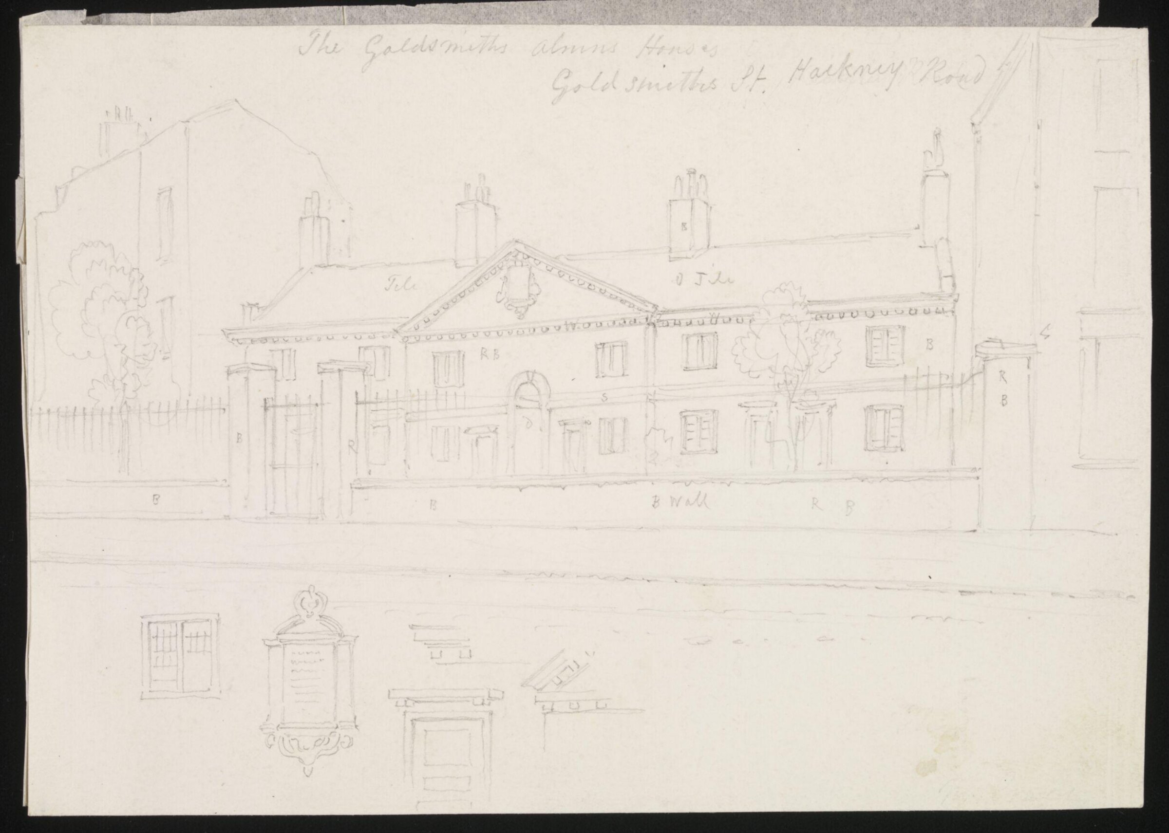 Goldsmiths Alms Houses, Hackney Road, Thomas Hosmer Shepherd, ca. 1855