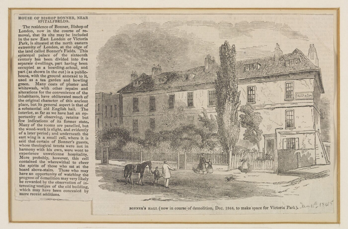 Unknown, Bonner's Hall (now in course of demolition, Dec. 1844, to make space for Victoria Park)