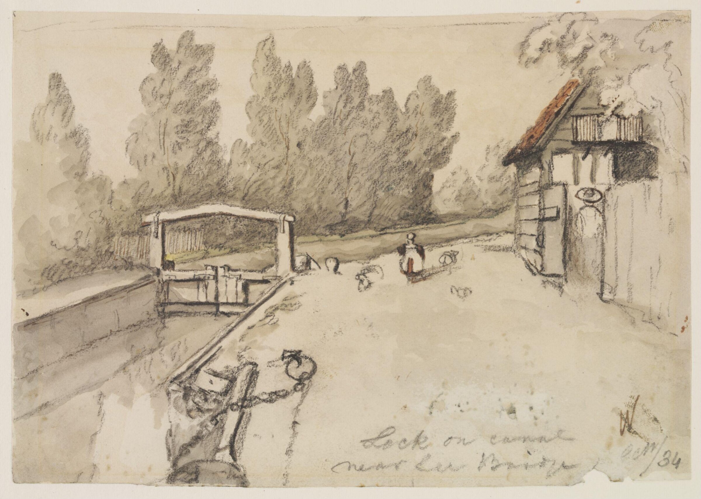 Lock on canal, near Lea Bridge., Thomas Hosmer Shepherd, 1834