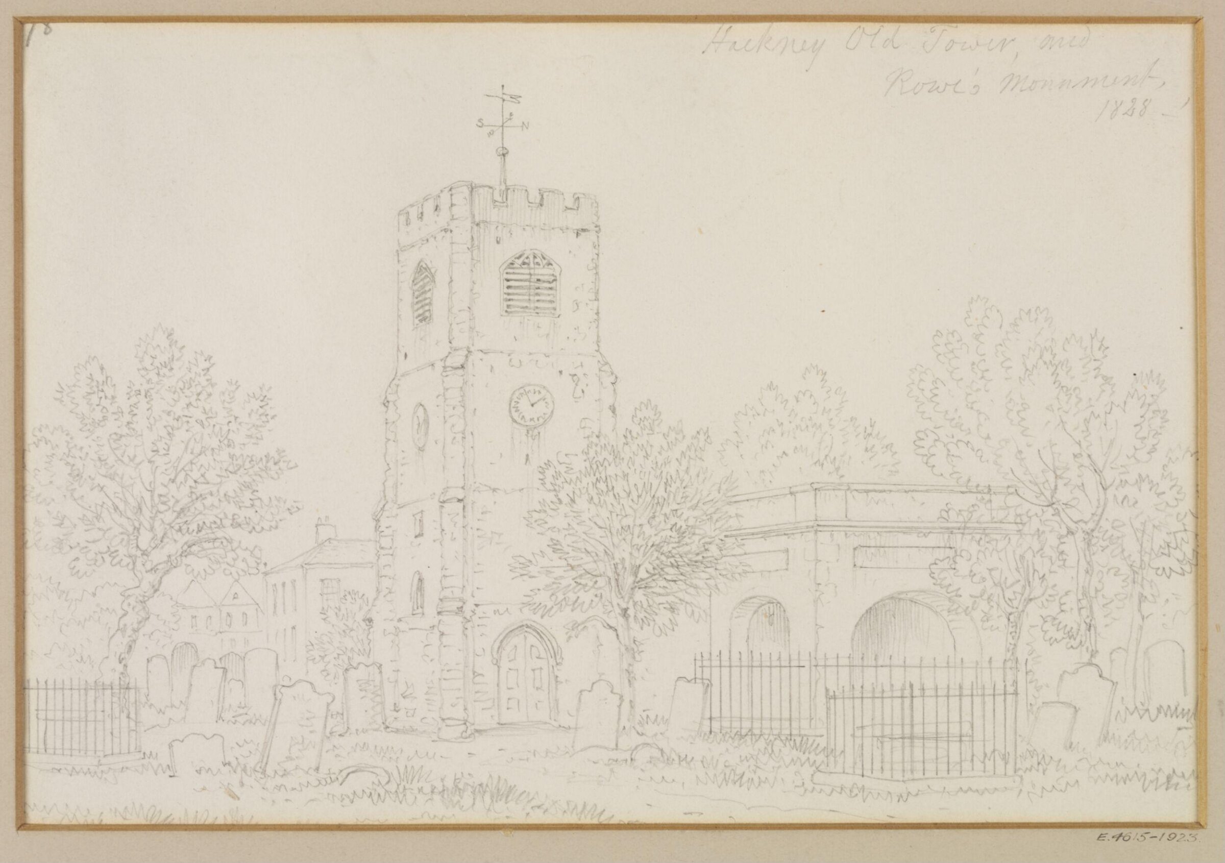 Hackney Old Tower, and Rowe's Monument, 1828, Thomas Hosmer Shepherd, 1828