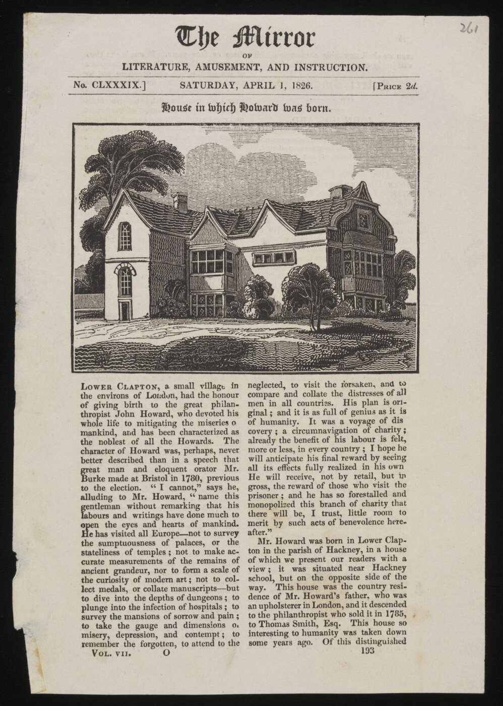 Unknown, House in which Howard was born