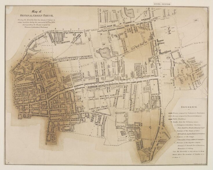 Map of Bethnal Green Parish, Shewing the Mortality from four classes of Disease in certain localities during the year ended 31st Decr 1838 image