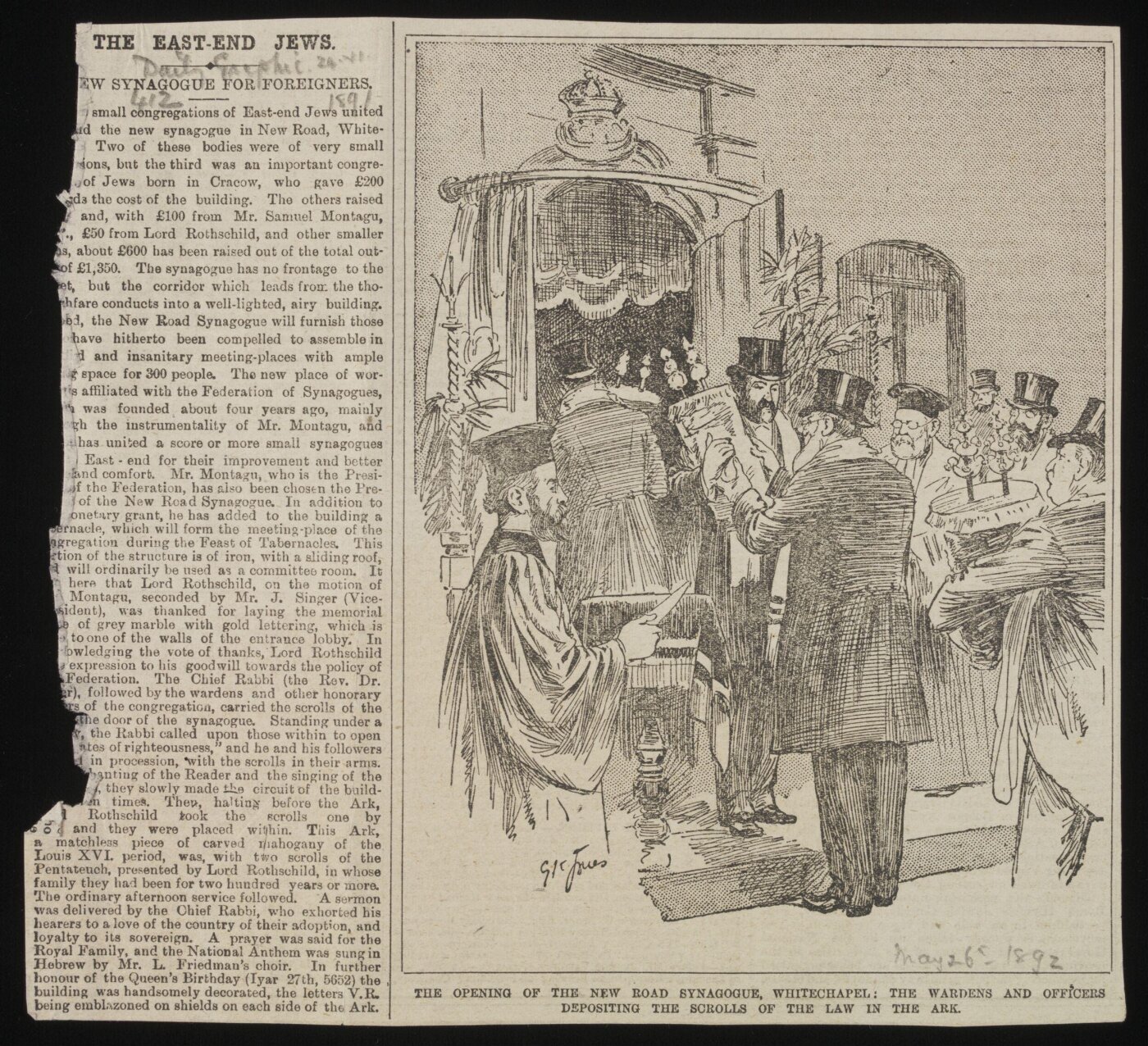 Unknown, The Opening of the New Road Synagogue, Whitechapel: The Wardens and Officers Depositing the Scrolls of the Law in the Ark