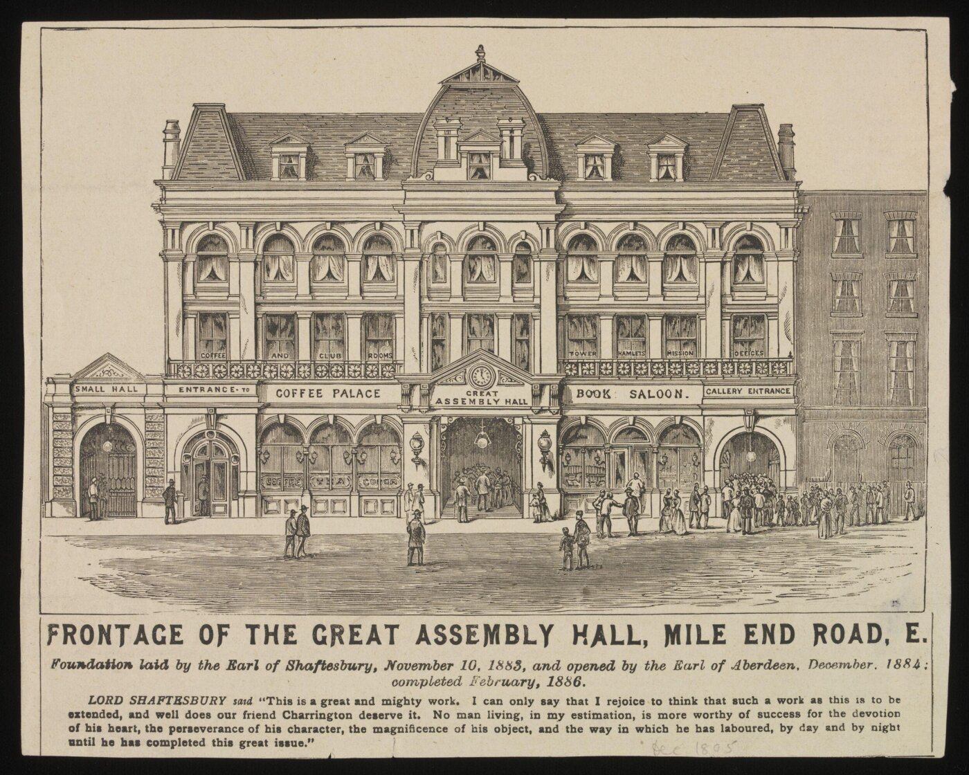 Unknown, Frontage of the Great Assembly Hall, Mile End Road, E.