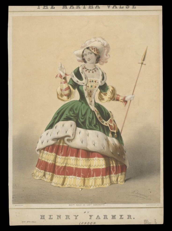 Music sheet for The Martha Valse illustrated with an image of Angiolina Bosio as Lady Enrichette top image
