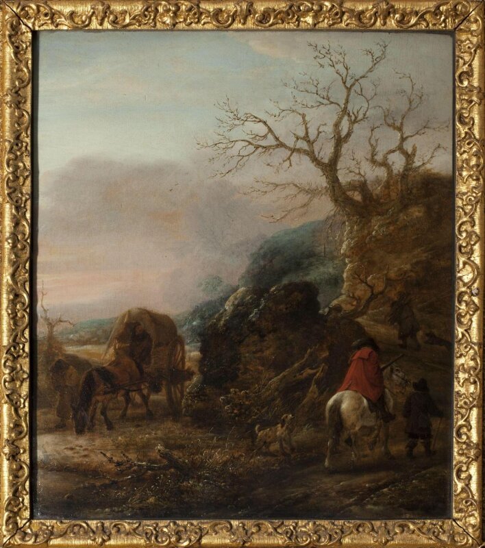 Landscape with horseman and a cart