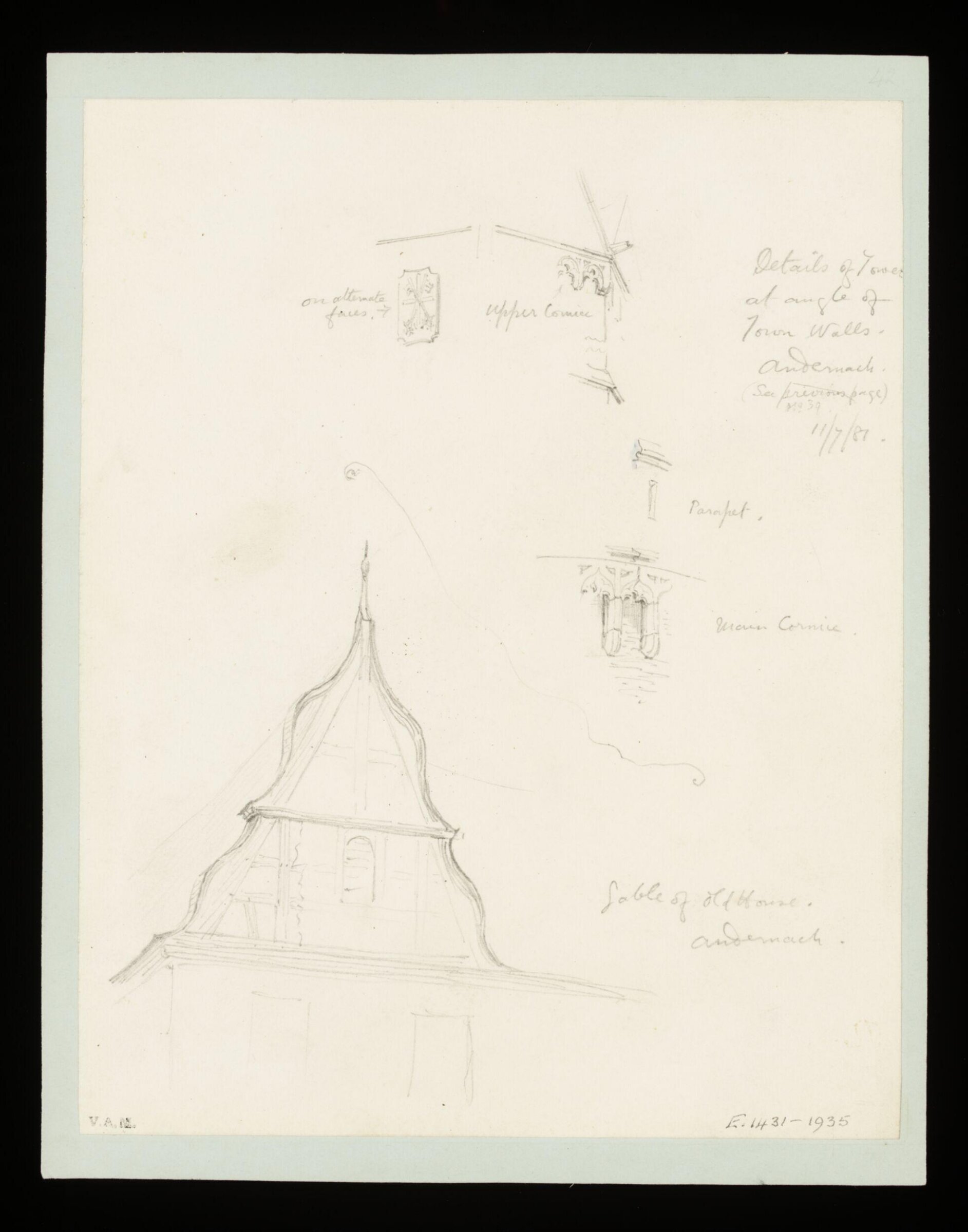 One of 235 drawings of architectural subjects in France, Germany, and Italy, Walter John Nash Millard, 11th July 1881