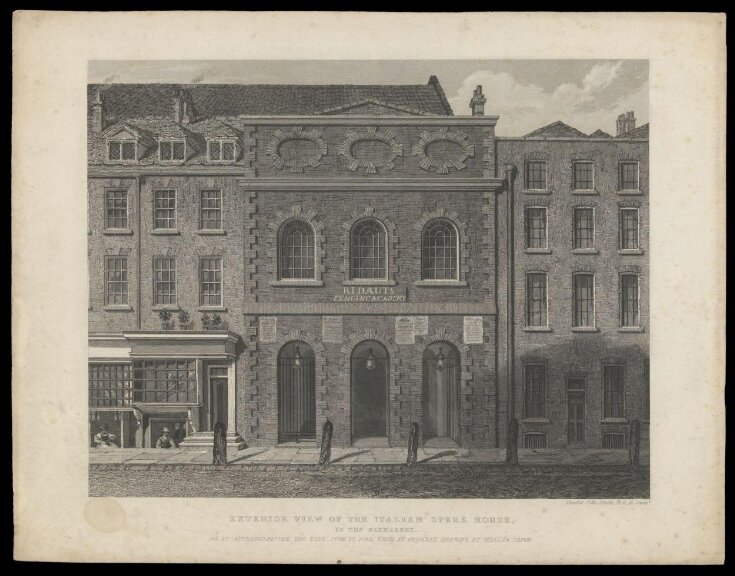 Exterior view of the Italian Opera House at the Haymarket as it appeared before the fire June 17 1789 top image